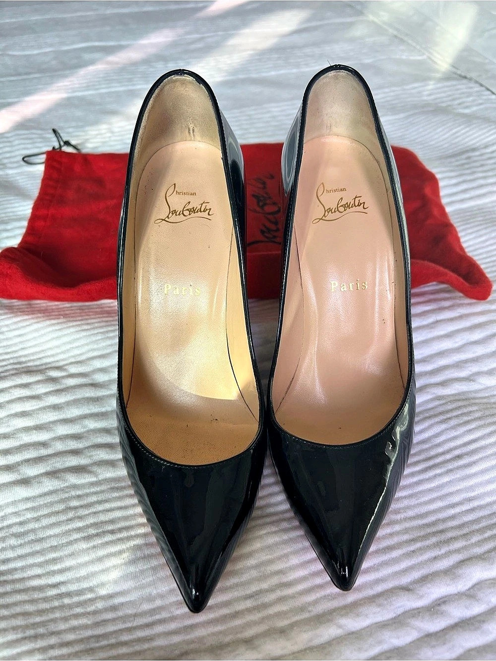 Christian Louboutin Pigalle Follies 100 Patent Black Patent Pumps US 8.5